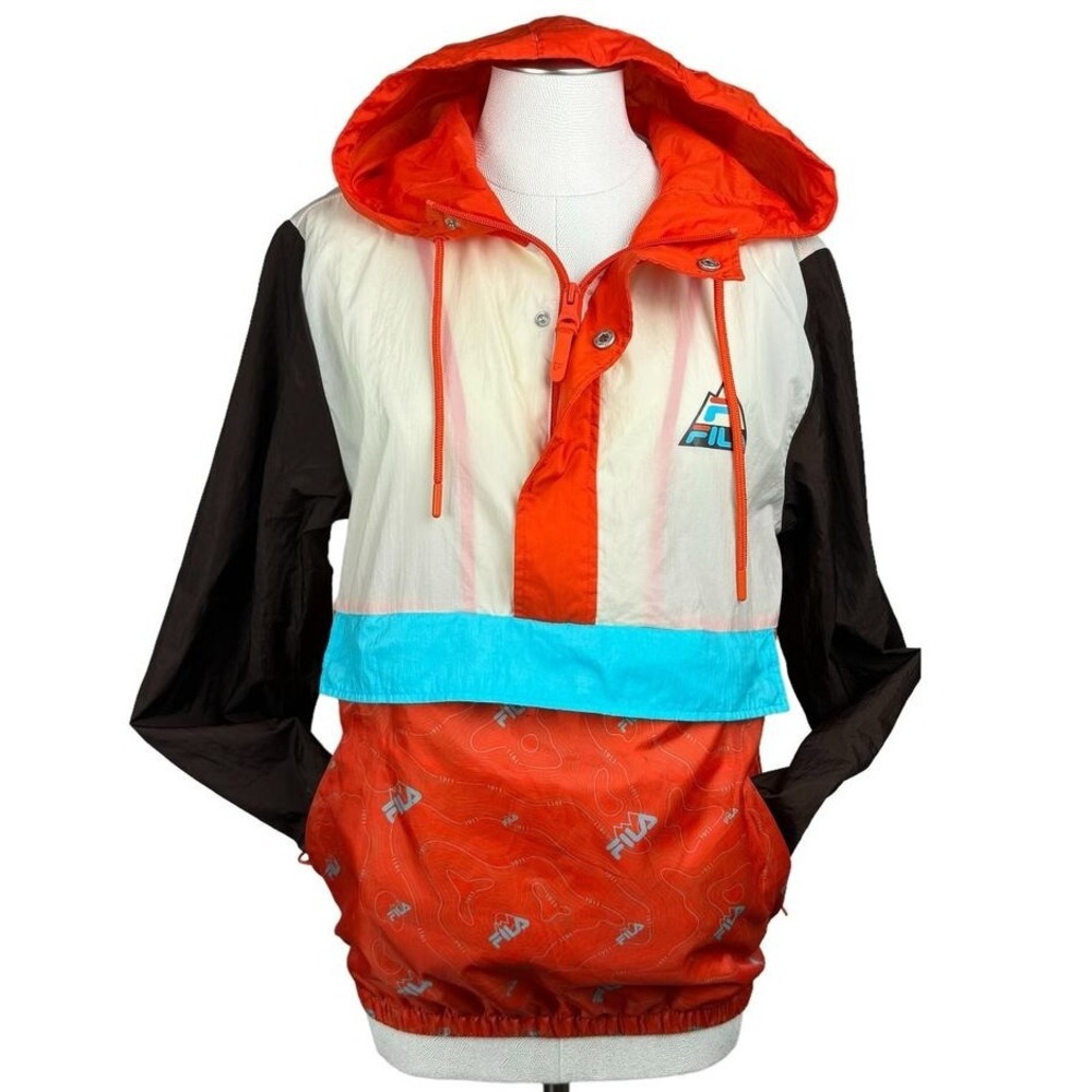 FILA Men's Colorblock Anorak‎ Jacket Pullover Windbreaker Orange Brown Teal
